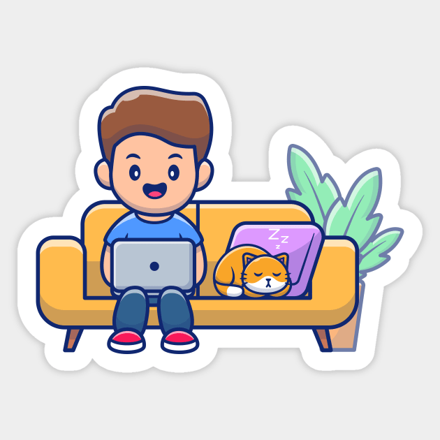 Male working on laptop and cat Sticker by Catalyst Labs